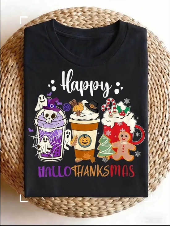 Tops - Happy HalloThanksMas Graphic Tee - Black